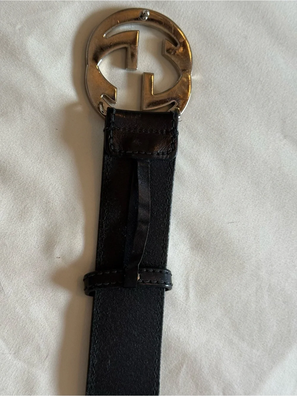 GUCCI | Vintage Mens Black Leather GG Silver-Tone Buckle |